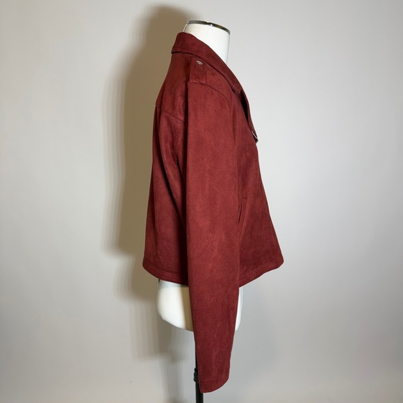 Lauren Conrad LC Faux Suede Moto Jacket Womens Large Cinnamon Rust Motorcycle - Picture 2 of 12